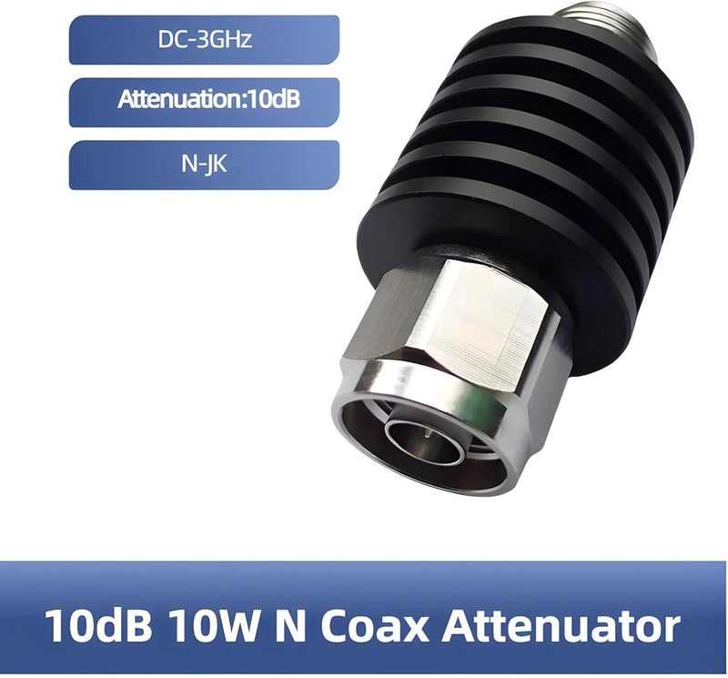 BECEN 10DB 10W N Attenuator,N Type Male to Female 10 Watt 50 Ohm Attenuator DC to 3Ghz ， RF Fixed Attenuator kit for Testing Radio (10DB) - Image 1